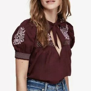 Free People Embroidered Peasant Top size Small